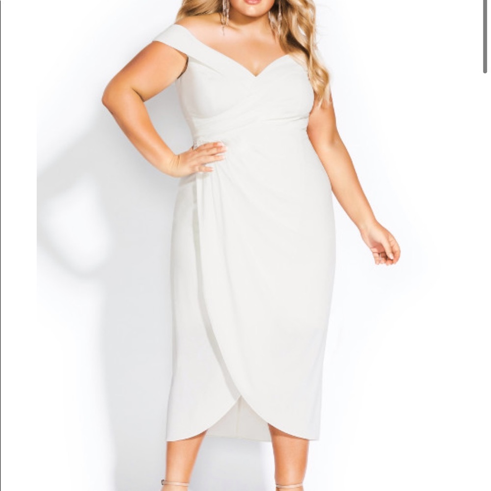 City Chic Rippled Love dress in Ivory